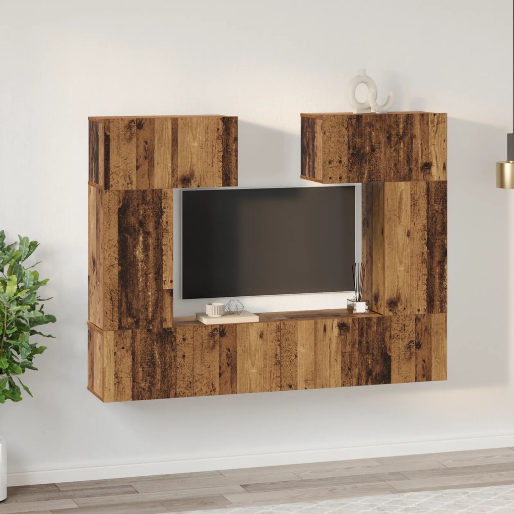 vidaXL Σετ επίπλου τηλεόρασης με ράφι 6 pcs Παλιό ξύλο 80 x 30 x 30 εκ