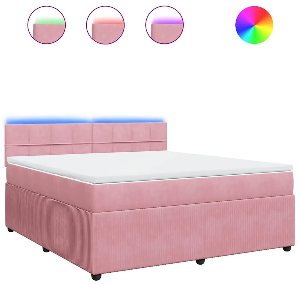 vidaXL Κρεβάτι Boxspring με Στρώμα Ροζ 180x200 εκ. Βελούδινο