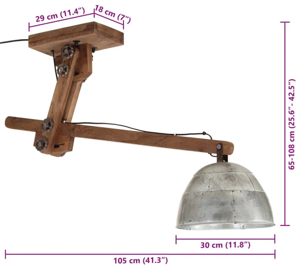Φωτιστικό Οροφής 25 W Vintage Ασημί 105x30x65-108 εκ. Ε27 - Ασήμι