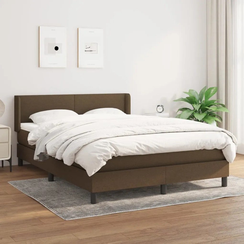 Κρεβάτι Boxspring με Στρώμα Σκούρο Καφέ 140x200 εκ Υφασμάτινο - Καφέ