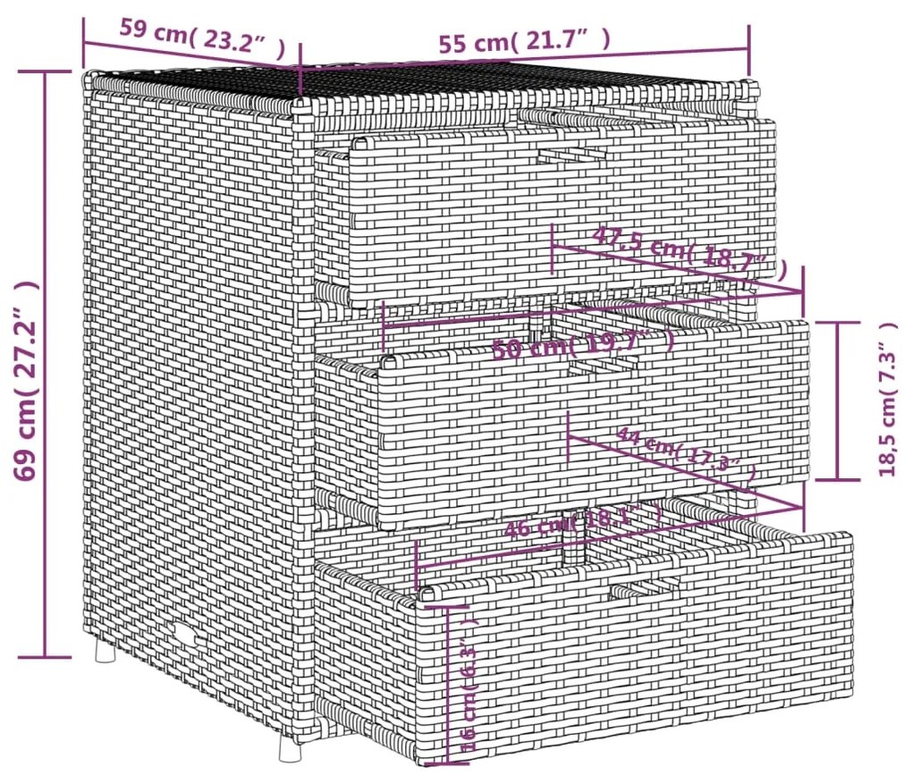 Ντουλάπι Αποθήκευσης Κήπου Μαύρο 55x59x69 εκ. Συνθετικό Ρατάν - Μαύρο