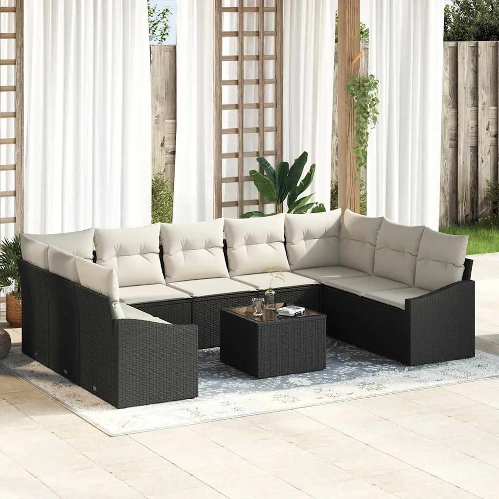 vidaXL Σετ Καναπέ Κήπου 10 pcs Μαύρο Πολυ ράταν