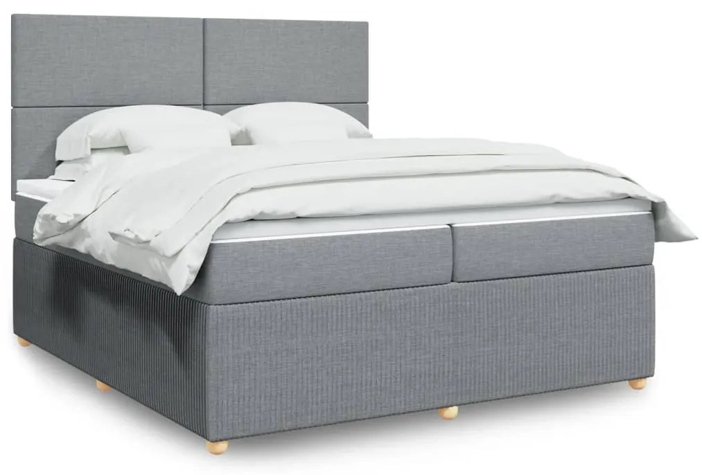 Κρεβάτι Boxspring με Στρώμα Ανοιχτό Γκρι 200x200 εκ. Υφασμάτινο