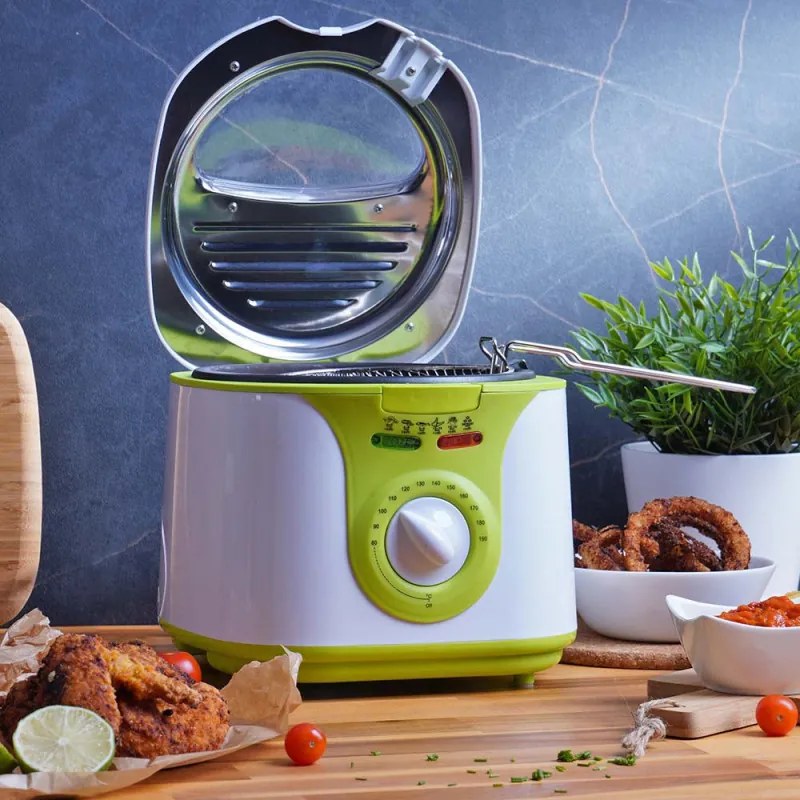 Φριτέζα Voltz V51980A, 2 λίτρα, 1300W, 80-190 C, αντικολλητική φριτέζα, λευκό / πράσινο