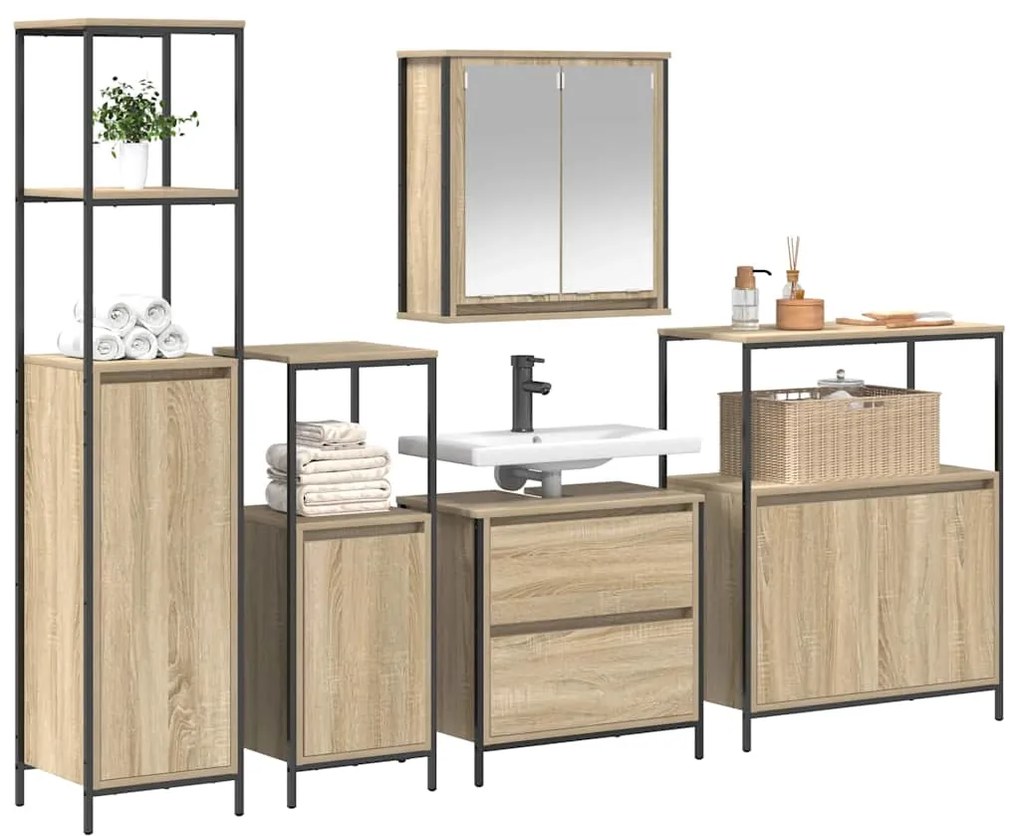 vidaXL Σετ Επίπλων Μπάνιου με ράφι 5 pcs Μπεζ 76.5 x 35 x 95 εκ