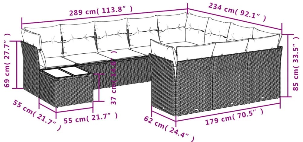 vidaXL Σαλόνι Κήπου Σετ 11 τεμ. Μπεζ Συνθετικό Ρατάν με Μαξιλάρια