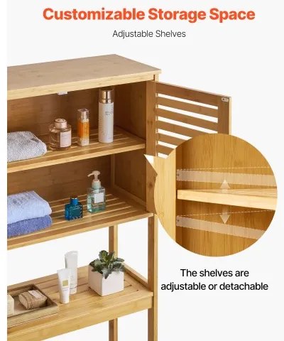 VEVOR Bamboo Over The Toilet Storage Cabinet with Adjustable Shelf 68.9&quot; H