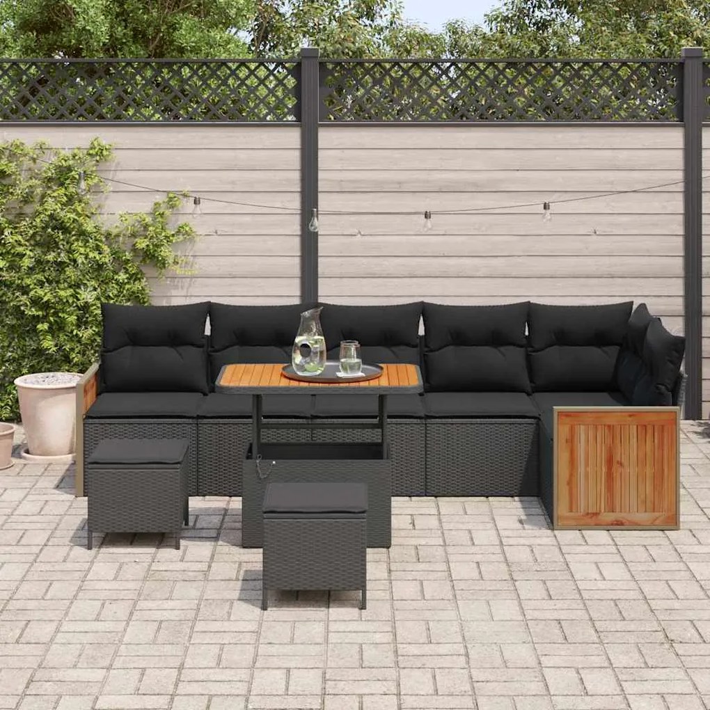 vidaXL Σετ Καναπέ Κήπου με μαξιλάρι 9 pcs Μαύρο 90 x 55 x 71 cm
