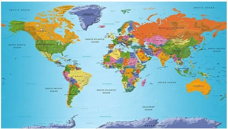 Αυτοκόλλητη φωτοταπετσαρία - World Map: Colourful Geography II