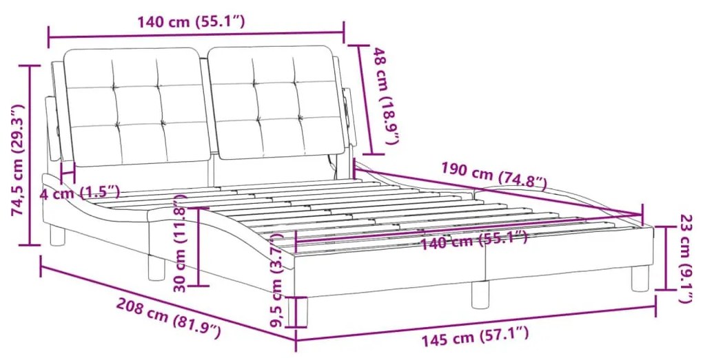 Πλαίσιο Κρεβατιού με Κεφαλάρι Λευκό/Μαύρο 140x190εκ.Συνθ. Δέρμα - Μαύρο