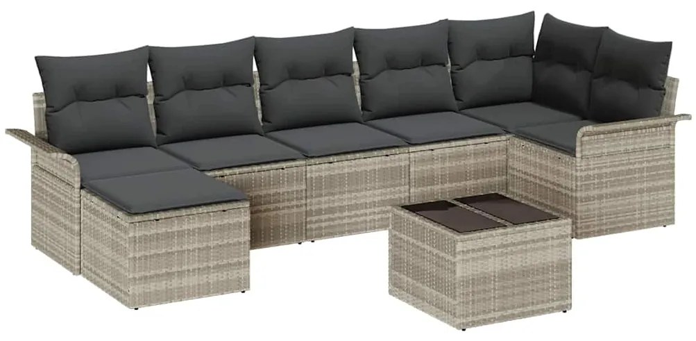 vidaXL Σετ Καναπέ Κήπου με μαξιλάρι 8 pcs Ανοιχτό γκρι Πολυ ράταν