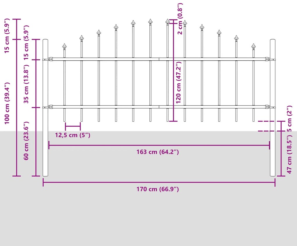 vidaXL Φράχτης κήπου  με καμάρα Λευκό 1,7x0,75 μ Ατσάλι