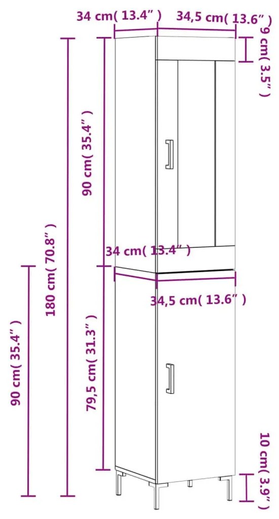 Ντουλάπι Γκρι Σκυροδέματος 34,5x34x180 εκ. Επεξεργασμένο Ξύλο - Γκρι