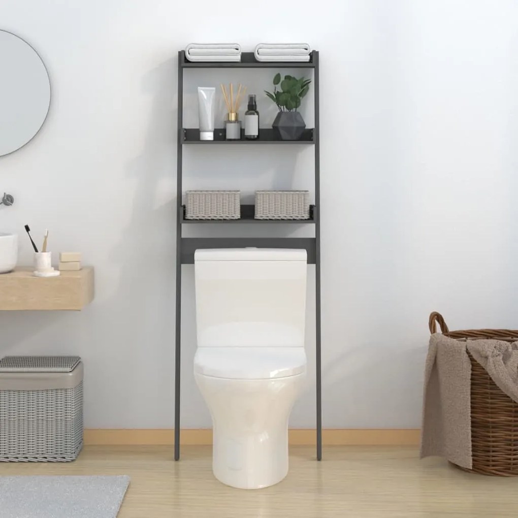 vidaXL Ραφιέρα Για Τουαλέτα Γκρι 63,5x32x179 εκ. Μασίφ Ξύλο Πεύκου
