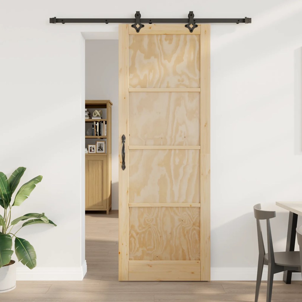 vidaXL Πόρτα  Συρόμενη με Σετ Εξαρτημάτων 83x232 cm Συμπαγές Ξύλο Πεύκου