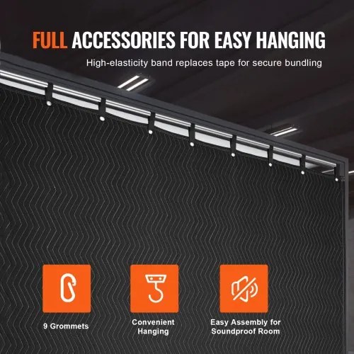 VEVOR Sound Dampening Blanket, 96&quot; x 80&quot;, Extra Large Studio Grommeted Soundproof Blanket with Grommets, Light Blocker for Door Acoustic Noise Blocking Blanket Studio Sound Absorption Sheet, Black