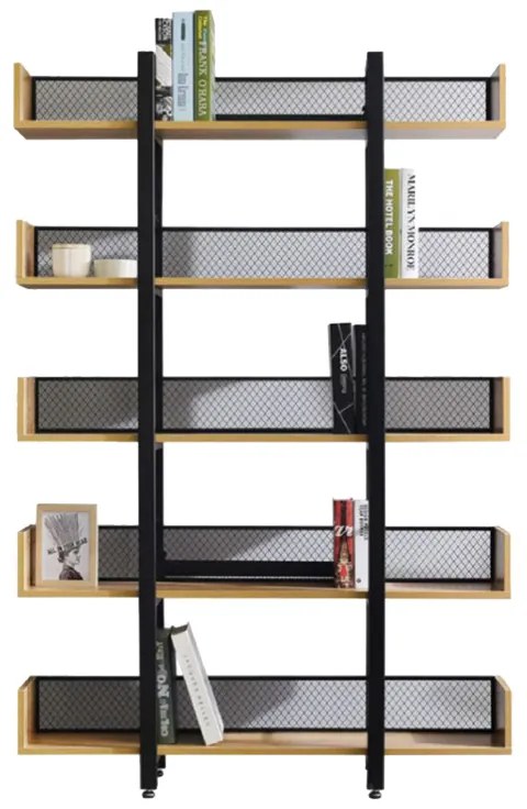 Βιβλιοθήκη Musha pakoworld μέταλλο μαύρο με oak απόχρωση 120x22x185εκ (1 τεμάχια)