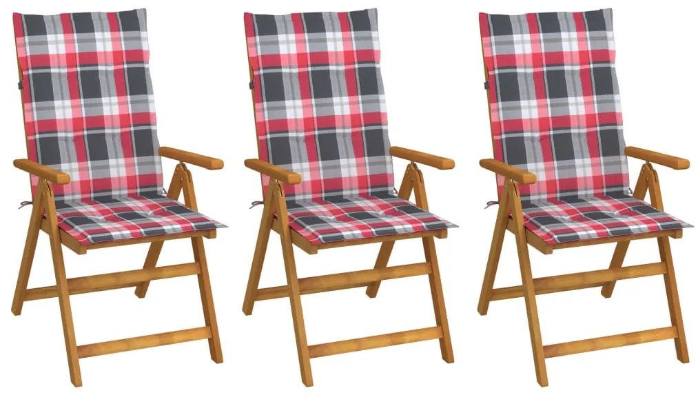 vidaXL Καρέκλες Κήπου Πτυσσόμενες 3 τεμ. από Ξύλο Ακακίας με Μαξιλάρια