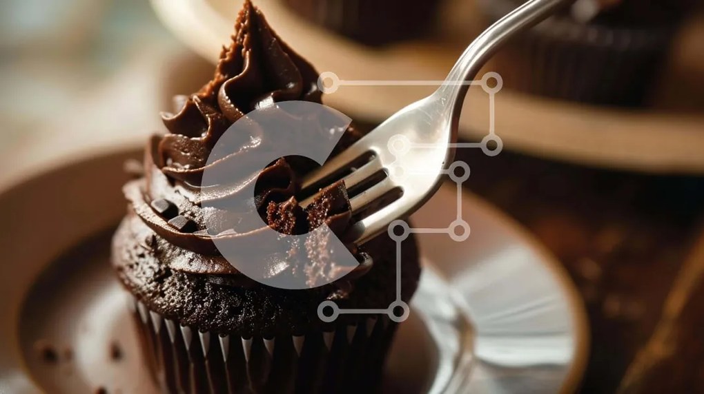 Intra Συλλεκτικό Ξύλινο Παζλ Plywood  4mm - Λαχταριστό Cupcake σοκολάτας με παγώνα και πιρούνι Σε Ξύλινο Κουτί - Διαστάσεις: 10x10 cm – 25 κομμάτια