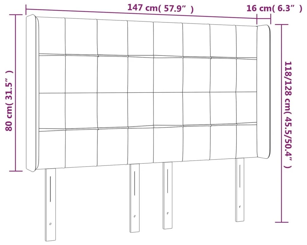 Κεφαλάρι Κρεβατιού LED Ανοιχτό Γκρι 147x16x118/128εκ. Βελούδινο 3124096