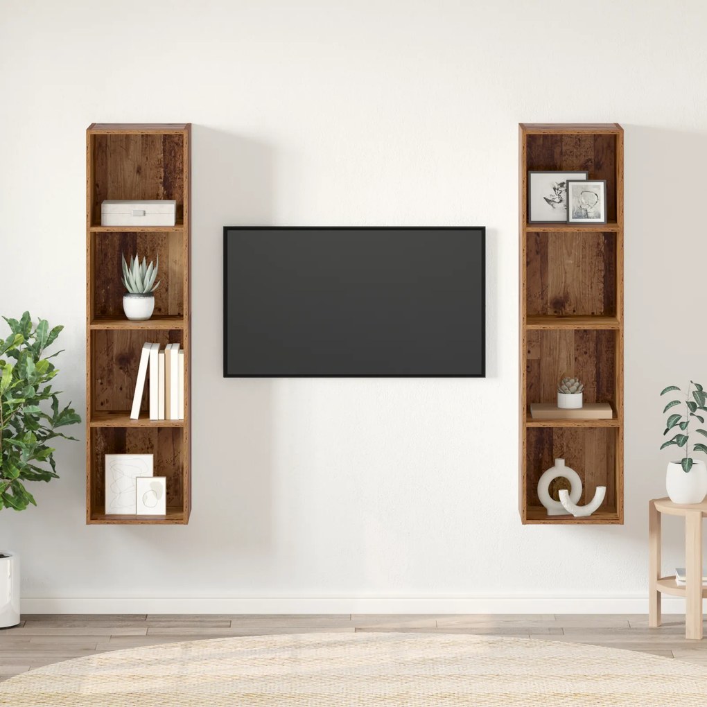 vidaXL Σετ επίπλου τηλεόρασης Επιτοίχιο 2 pcs Καφέ 37 x 37 x 142.5 εκ