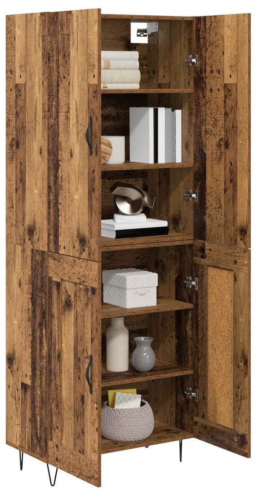 vidaXL Highboard 2 pcs Παλιό ξύλο Μηχανική ξυλεία και γυαλί