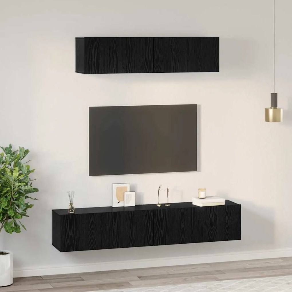 vidaXL Τηλεοπτική Κάβα Τοίχου 4 pcs Μαύρη Οξυά Small 80 x 30 x 30.5 εκ