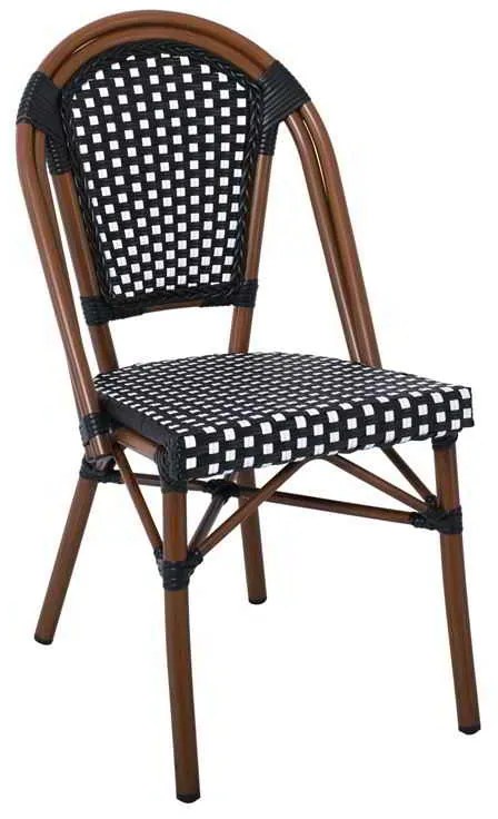 PARIS Καρέκλα Bistro, Αλουμίνιο Καρυδί, Wicker Άσπρο - Μαύρο, Στοιβαζόμενη