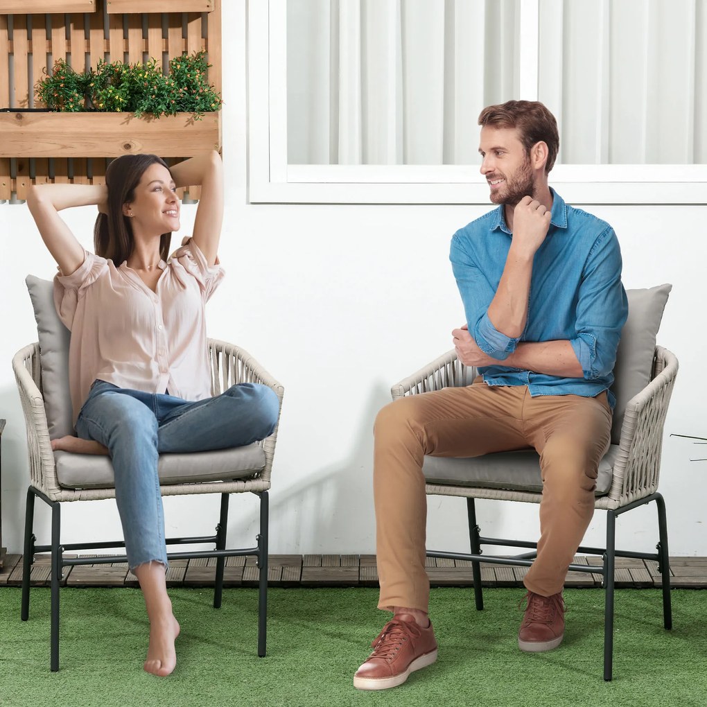 Outsunny Σετ 2 καρεκλών βεράντας, στυλ Boho, άνετο κάθισμα, μαξιλάρια καθίσματος, πλενόμενο κάλυμμα, μεταλλικό πλαίσιο, μπεζ