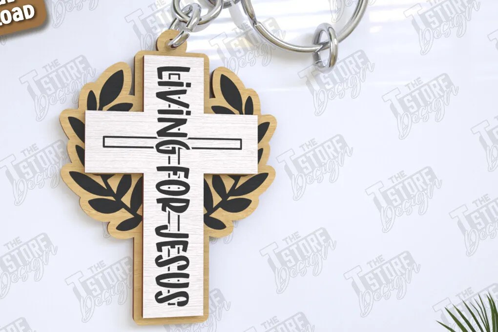 Intra απο ξύλο plywood 3mm-4mm πάχος Christian Keychain | Μπρελόκ 3D Δίασταση 6x6 cm INTRAFABR-123120869