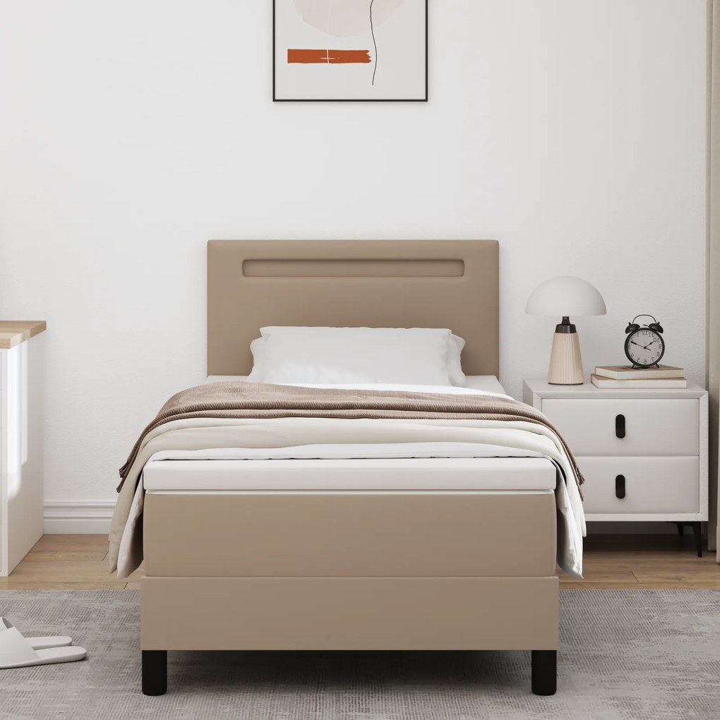 vidaXL Κρεβάτι Box Spring με Στρώμα σε Καπουτσίνο, 100 x 200 εκ, Ψεύτικο Δέρμα