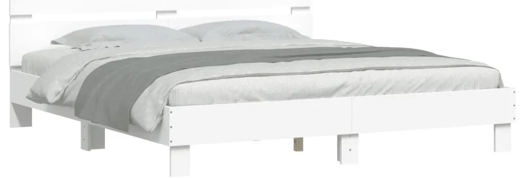 vidaXL Πλαίσιο Κρεβατιού με Κεφαλάρι Λευκό 180x200εκ. Μασίφ Επεξ. Ξύλο