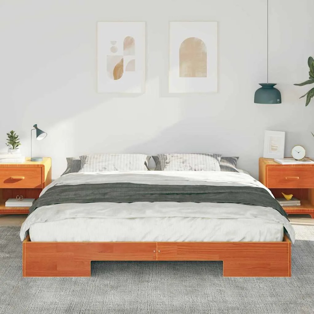 vidaXL Κρεβάτι δαπέδου Καφέ 200 x 200 cm Μασίφ ξύλο πεύκου