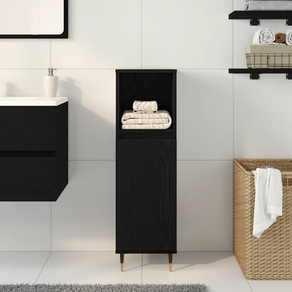 vidaXL Ντουλάπα Μπάνιου Μαύρη Δρυς 30x30x100 εκ. Σύνθετο Ξύλο