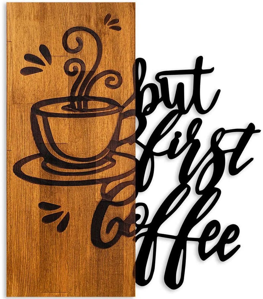 Διακοσμητικό Τοίχου Coffee First 899SKL2684 50x3x58cm Walnut-Black Wallity Μέταλλο,Ξύλο