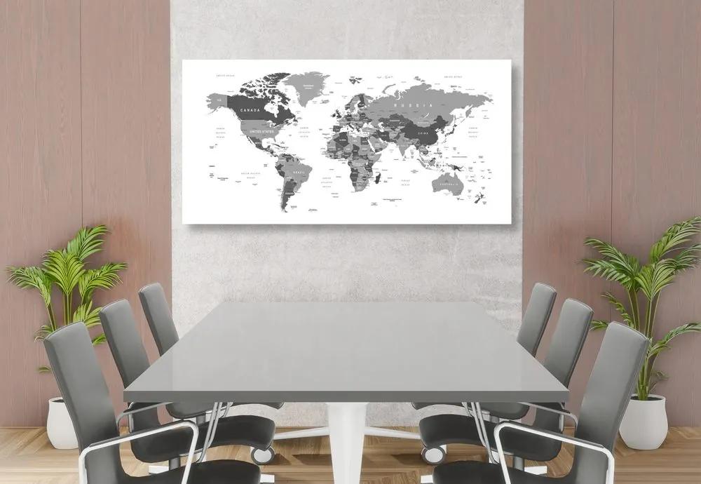 Εικόνα του παγκόσμιου χάρτη με ασπρόμαυρη απόχρωση - 120x60