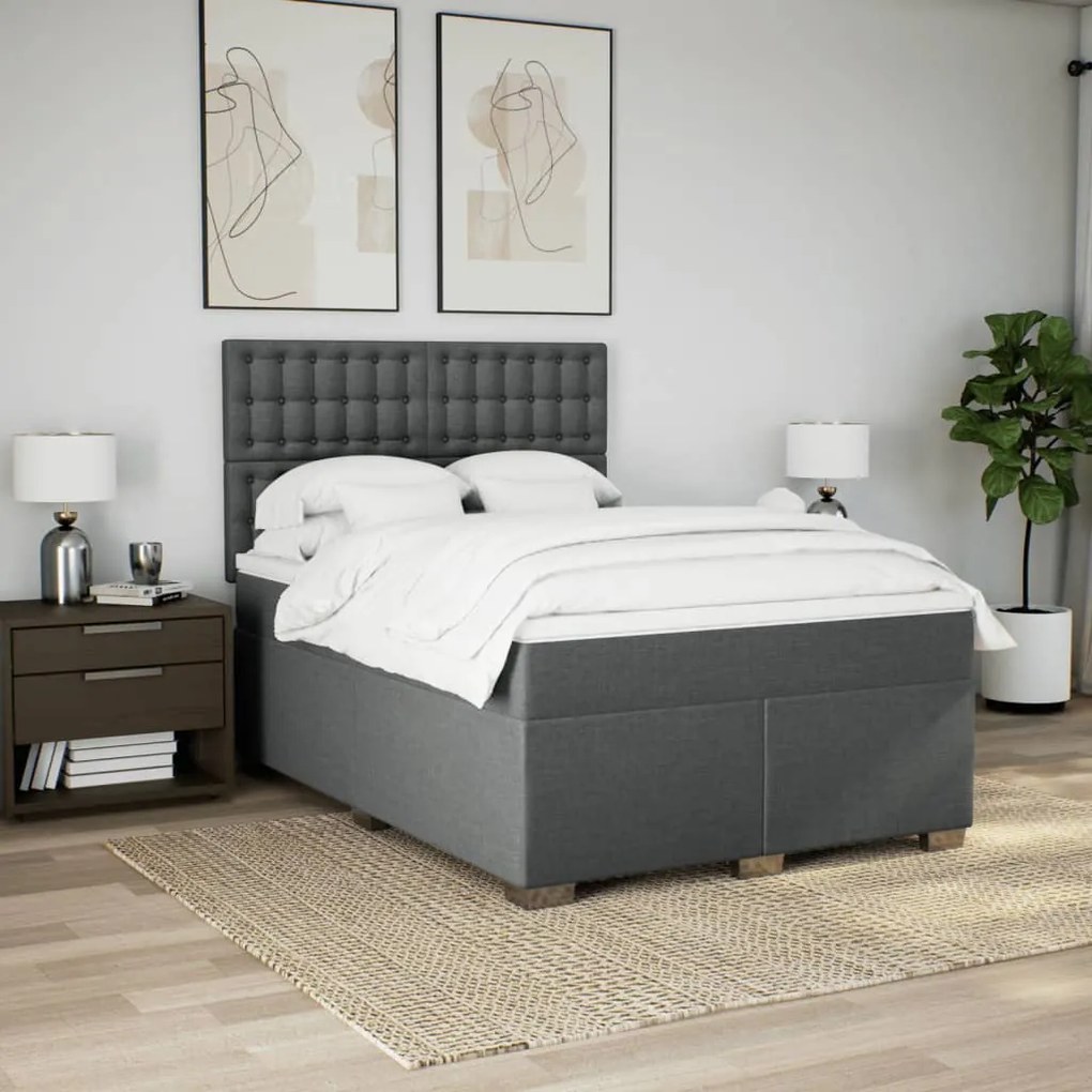 vidaXL Κρεβάτι Boxspring με Στρώμα Σκούρο Γκρι 140x200 εκ Υφασμάτινο