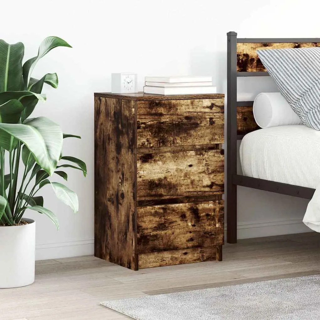 Κομοδίνο με 3 συρτάρια Καπνιστή δρυς 39x35x65 εκ. 861345