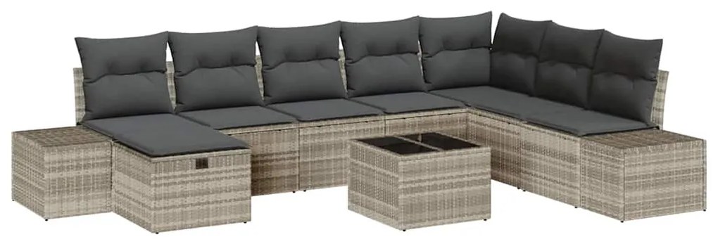 vidaXL Σετ Καναπέ Κήπου με μαξιλάρι 9 pcs Ανοιχτό γκρι Πολυ ράταν