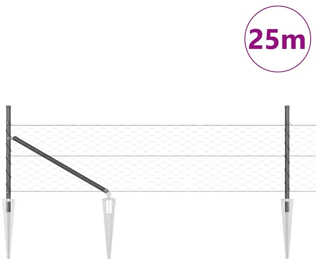 vidaXL Φράχτης με Στήλες. Γκρι 0.5 x 25 μ. Ατσάλι με επικάλυψη PVC