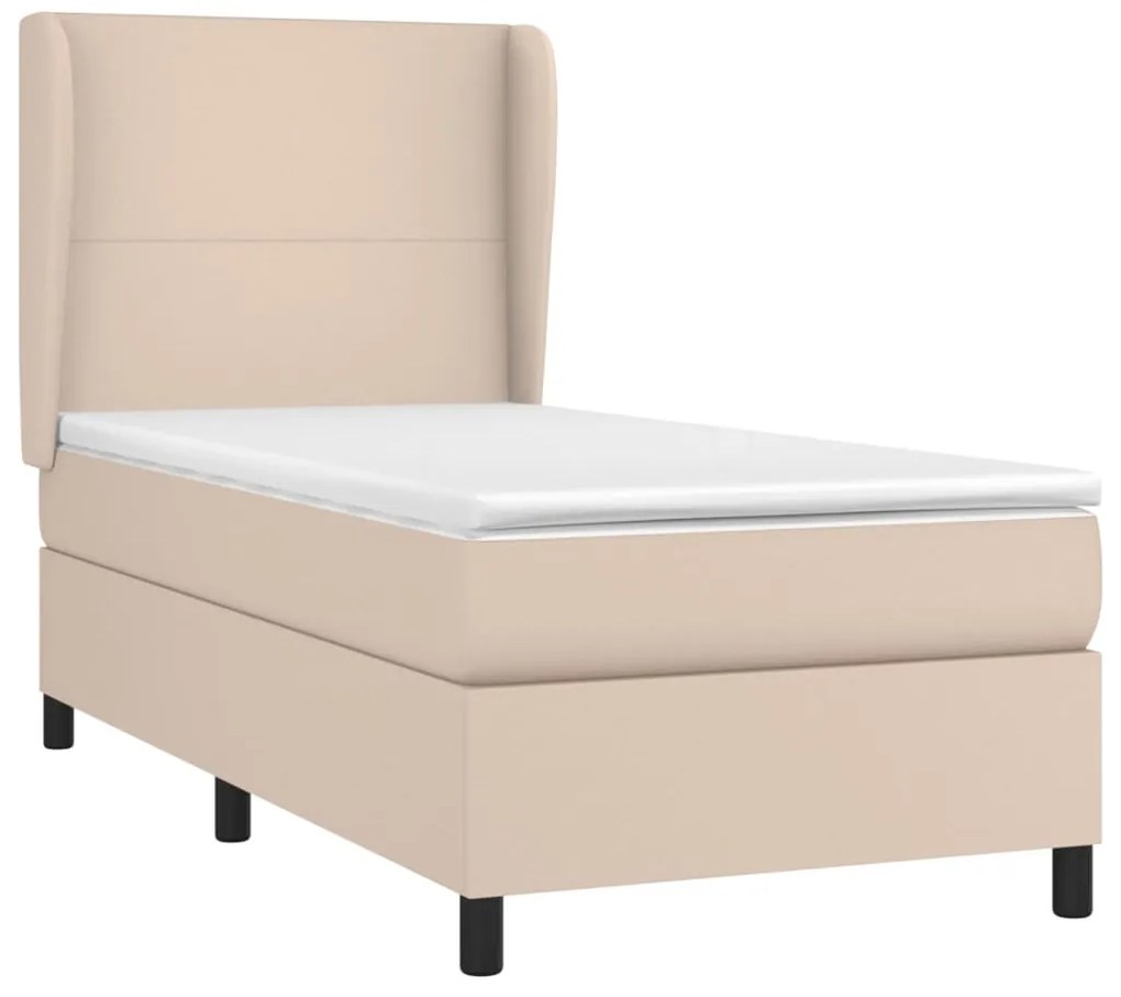 vidaXL Κρεβάτι Boxspring με Στρώμα Καπουτσίνο 90x190εκ.από Συνθ. Δέρμα