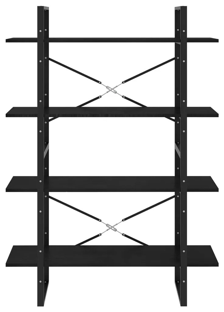 Βιβλιοθήκη με 4 Ράφια Μαύρη 100x30x140 εκ. από Μασίφ Ξύλο Πεύκου - Μαύρο