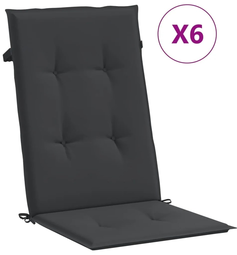 vidaXL Μαξιλάρια Καρέκλας Κήπου με Πλάτη 6 τεμ. Μαύρη 120x50x3 εκ.