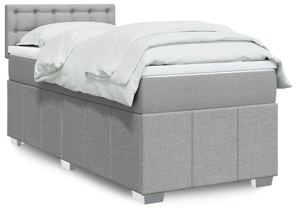 vidaXL Κρεβάτι Boxspring με Στρώμα Ανοιχτό Γκρι 90x190 εκ. Υφασμάτινο