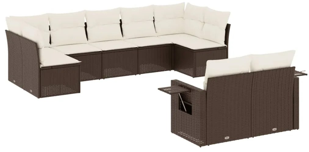 vidaXL Σαλόνι Κήπου Σετ 9 τεμ. Καφέ από Συνθ. Ρατάν με Μαξιλάρια