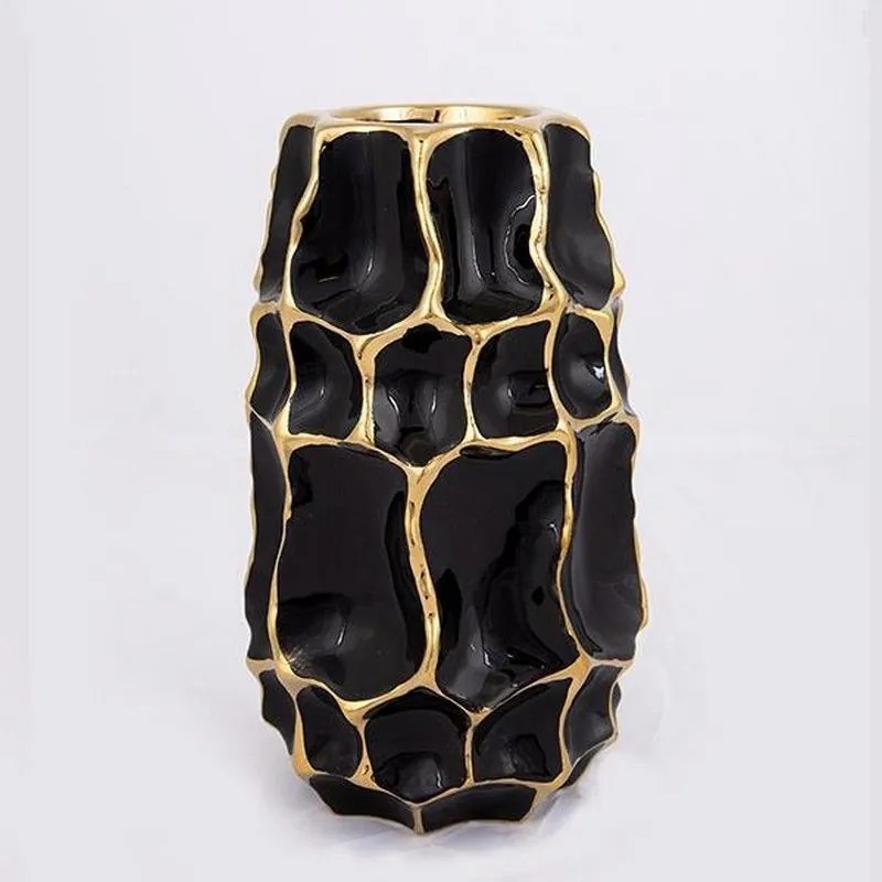 Βάζο Κεραμικό 752-20168 14.5x14.5x25cm Black-Gold Estheti Home Ceramic