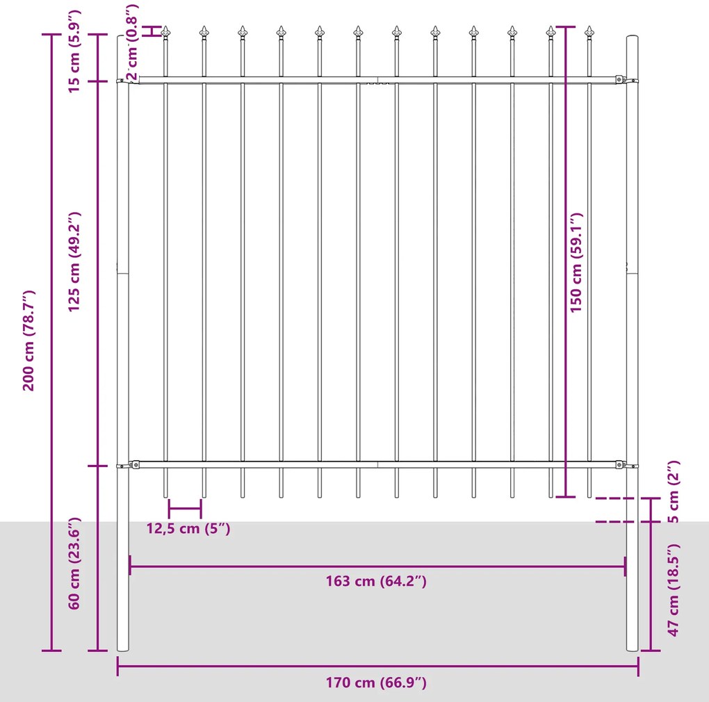 vidaXL Φράχτης Κήπου Λευκός με Σημείο Ξιφών, 8,5 x 1,5 μ, Από Χάλυβα