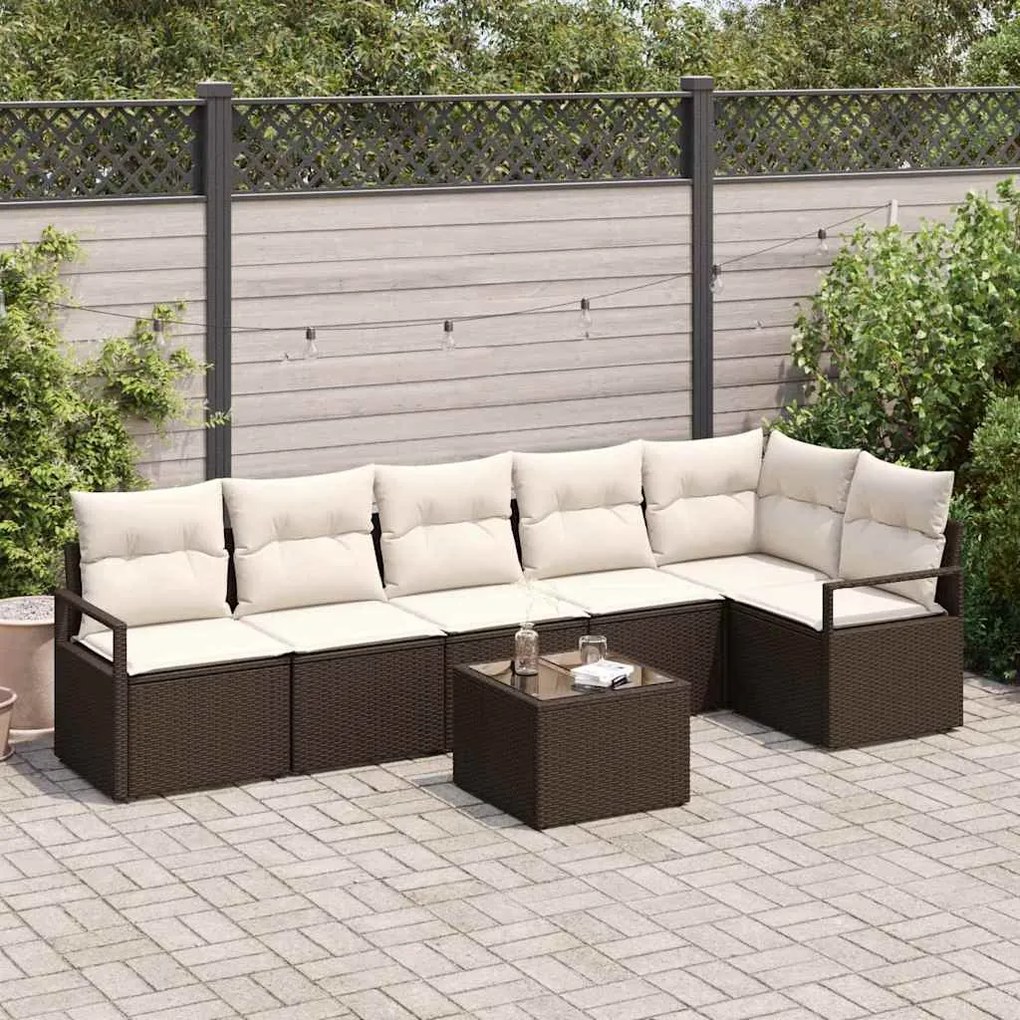 vidaXL Σετ Καναπέ Κήπου 7 pcs Καφέ, Κρέμα Πολυ rattan, βαμμένο ατσάλι