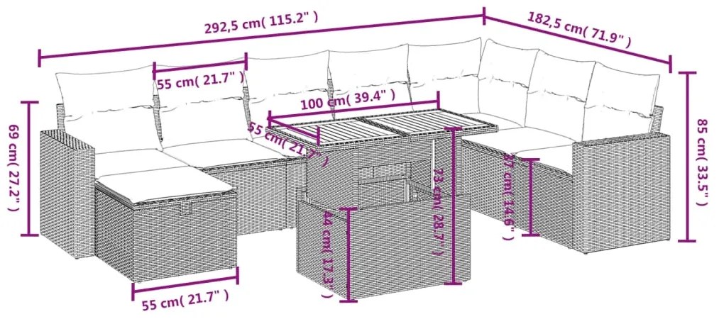 vidaXL Σαλόνι Κήπου Σετ 9 Τεμαχίων Μαύρο από Συνθ. Ρατάν με Μαξιλάρια