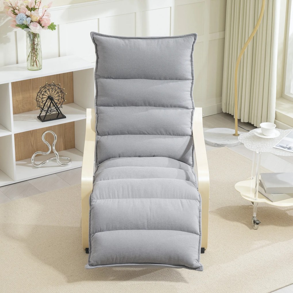 HOMCOM Πολυθρόνα Lounge από ξύλο σημύδας, Πολυθρόνα με ρυθμιζόμενο υποπόδιο, Μοντέρνα πολυθρόνα με μπράτσα, Ανοιχτό γκρι